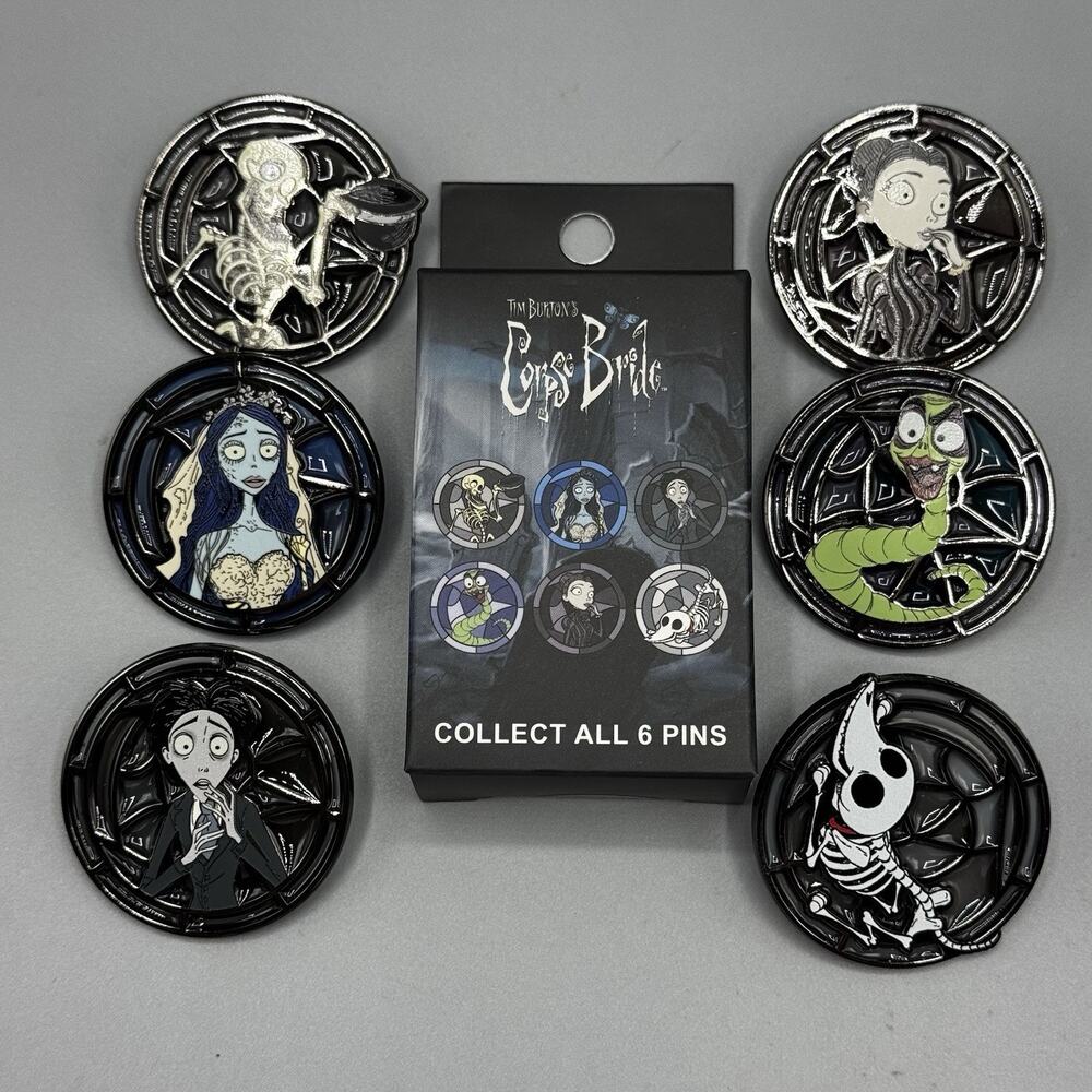 Tim Burtons Corpse Bride Portrait Blind Enamel Pin Set FULL SET OF 6 New Open